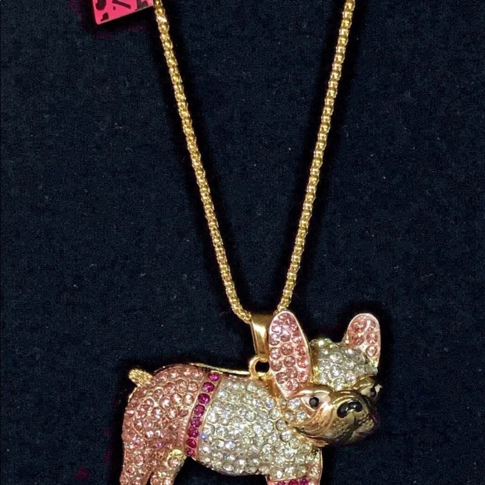 Betsey Johnson Bull Dog Pink Crystal 28” Necklace - Picture 2 of 8